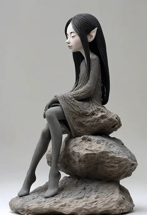 (best qualityer:1.2),1 GIRL naked elf long hair translucent clay 30% standing on a small rock. ultra-light Argila, Translucent clay 30%, Ceramics, Rough knitted texture, anguished, grimy, Mineral pigments, 3D Argila sculpture art, Argila sculpture, Rough s...