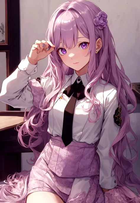 
(high resolution, Practical, 4K, Extremely detailed, masterpiece:1.2),1 hermaphrodite girl, , Unisex, Shiny purple eyes, pink medium length hair, student, student製服, Charming beauty
