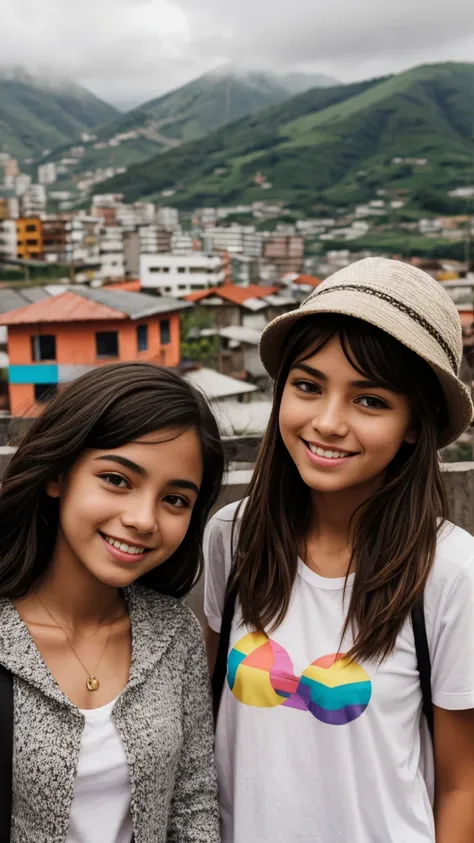 iphone portrait bright overcast, comuna 13, 1 girls between 19 years old, smiling, trendy casual outfits