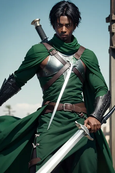 black skin swordsman with green clothes