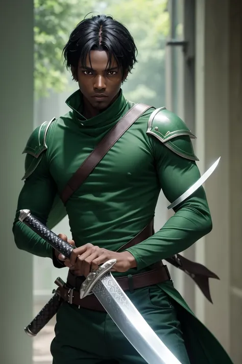 black skin swordsman with green clothes