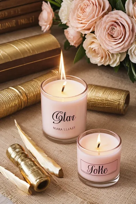 Create an isoloho With the seven letters...

(Maria Luz) 

Change the letter i of the name for a pink candle.
And change the letter L of the name for a golden feather. 

Use clear and legible typography 