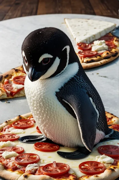 SAD BABY PENGUIN ON A PIZZA