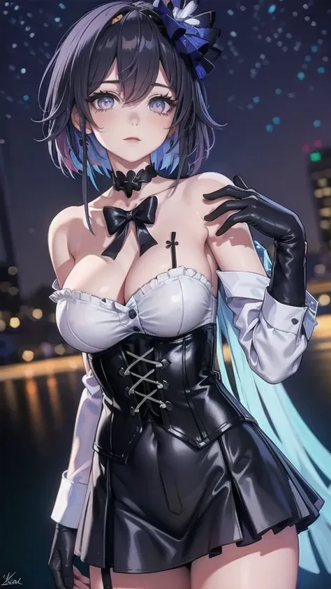 Masterpiece, Beautiful art, professional artist, 8k, Very detailed face, Detailed clothing, detailed fabric, 1 girl, Soul Fullness (Honkai Impact 3rd), front view, standing, perfectly drawn body, big breasts, shy expression, pale skin, beautiful face, shor...