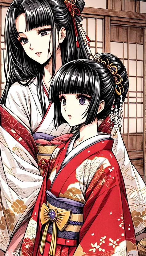 ((highest quality)), ((masterpiece)), (detailed), （perfect face）、（the woman is a 12-year-old princess from the sengoku period in...