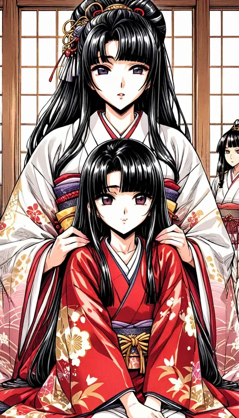 ((highest quality)), ((masterpiece)), (detailed), （perfect face）、（the woman is a 12-year-old princess from the sengoku period in...