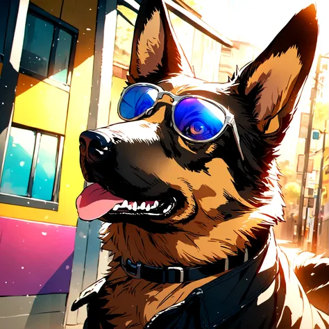 German Shepherd in light brown white with sunglasses 