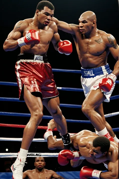 Create an image of a fight between Mike Tyson vs Mohamed Ali 