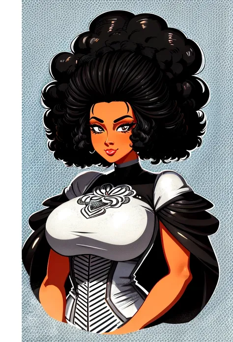 character design image, vector art, of a black woman in her 40s with big afro hair, retro, vector sketch style illustration, adobe illustrator sketch art style, vector sketch art style, in digital illustration style , highly detailed character design, vect...