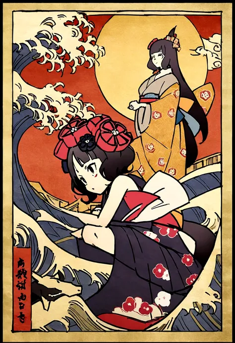 Highest quality, Hokusai&#39;s Style, ukiyoe, Himiko, Katsushika Hokusai, Evil Horse Taikoku,