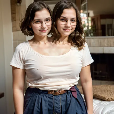 2heads, (13 year old girl:1.5), (one with glasses:1.3)