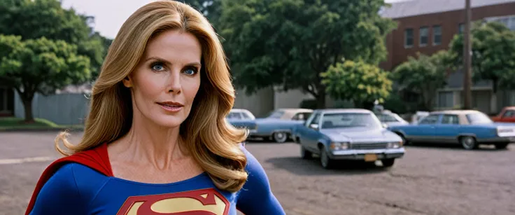 Julie Hagerty Supergirl; HD. Photograph, ((realism)), extremely high quality RAW photograph, ultra detailed photograph, sharp focus, high resolution, (detailed skin:1,3),high quality, film grain, Fujifilm XT3,Highly Detailed, movie, (Cinematic Photo:1.3) o...