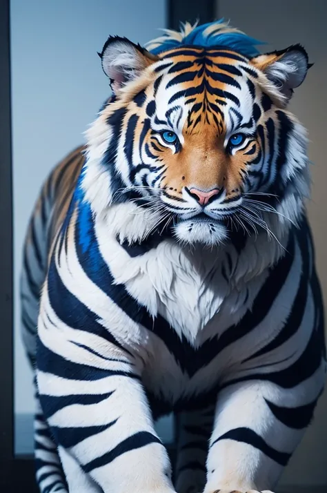 Create an animal tiger with blue hair