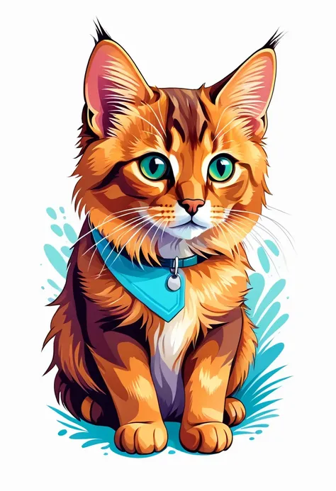 A t-shirt with graphic design art, flat illustration of a Somali breed cat,  cuddly, colorful tones, highly detailed cleanliness, imagem vectorial, photorealistic masterpiece, professional photograpy, plain white background, isometric, Vibrant, vector