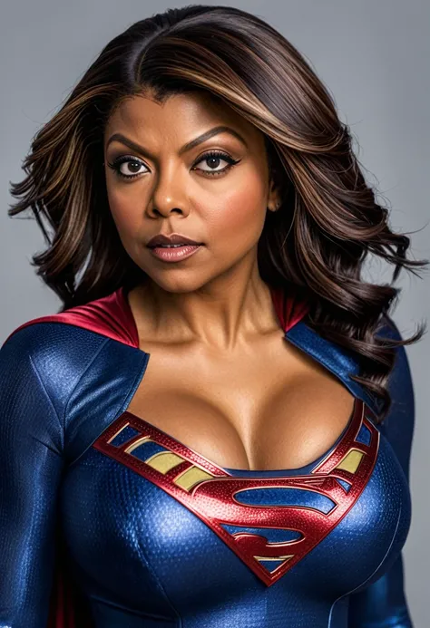 Taraji P. Henson Supergirl; HD. Photograph, ((realism)), extremely high quality RAW photograph, ultra detailed photograph, sharp focus, high resolution, (detailed skin:1,3),high quality, film grain, Fujifilm XT3,Highly Detailed, movie, (Cinematic Photo:1.3...