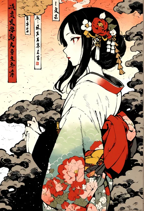 Highest quality,ukiyoe,A woman wearing a kimono