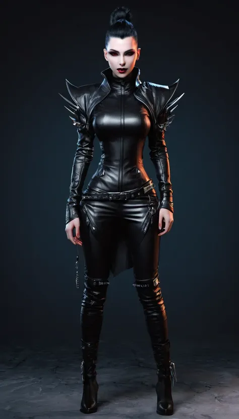 Create a full body man character and clothing items from vampire clans in modern times and create modern and cyberpunk fashion. Front, side and backCreate a full body female character and clothing items from vampire clans in modern times and create modern ...