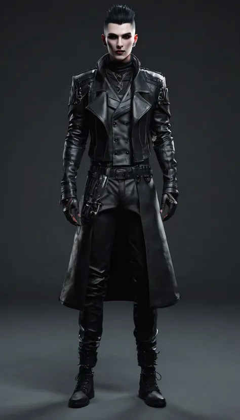 create a full body man character and clothing items from vampire clans in modern times and create modern and cyberpunk fashion. ...