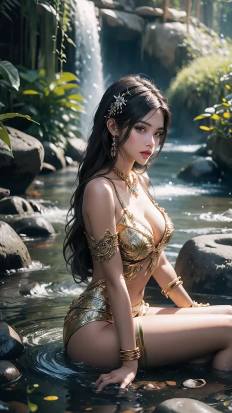 there is a beautiful woman that is sitting on a rock in the water, furry fantasy art, 4k highly detailed digital art, very very beautiful furry art, detailed fantasy digital art, highly detailed fantasy art, by Kerembeyit, detailed fantasy art, anthropomor...