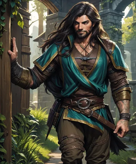 (((single character image.))) (((1boy)))  (((dressed in medieval fantasy attire.))) (((design a handsome male adventurer for d&d...