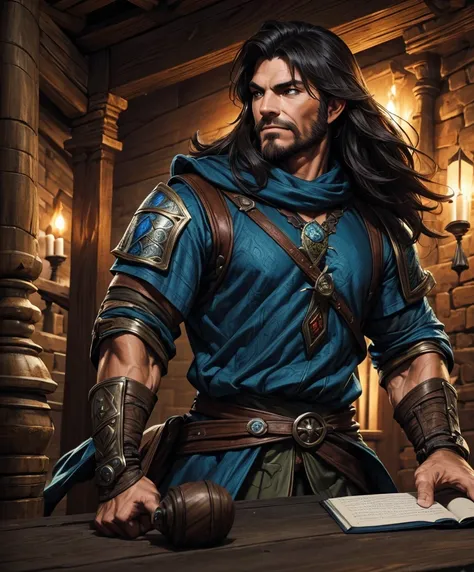 (((single character image.))) (((1boy)))  (((dressed in medieval fantasy attire.))) (((design a handsome male adventurer for d&d...