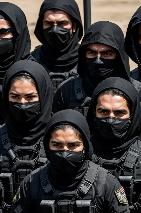 Special forces dressed in black and death masks