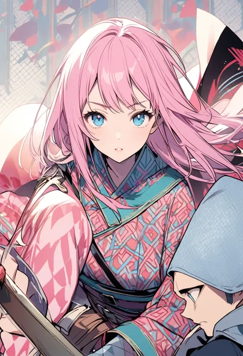 Swordsman、Pattern、Pink Hair Woman、blue eyes