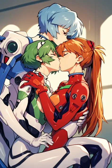 score_9, score_8_up, score_7_up, score_6_up, score_5_up, score_4_up, (source_anime), 2girls, evangellion, asuka langley, rei ayanami, yuri, breast sucking, Inside a mecha, fullbody