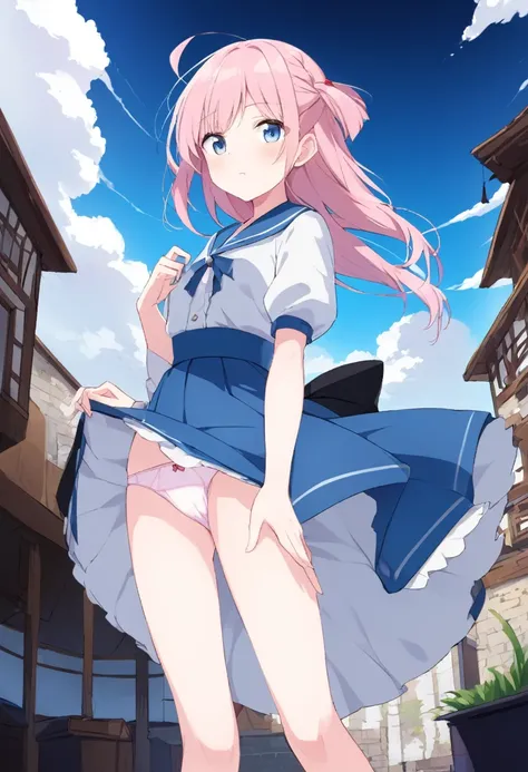 The strong wind is showing her pink cotton panties、The strong wind is showing her white cotton panties、Kyoko Otonashi　Maison Ikkoku Low Angle、Long skirt、Holding the flipping skirt with your hand in a strong wind、The strong wind is showing her white cotton ...