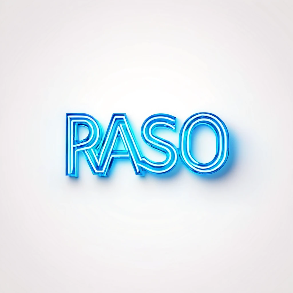 geometric simetric realistic neon logobrand word "RASO" in capital words, no degrade, white background, no shadow, no reflect