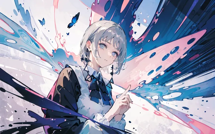 (masterpiece, top quality, best quality,official art, beautiful and aesthetic:1.2),(1girl:1.3), gray hair, butterflys