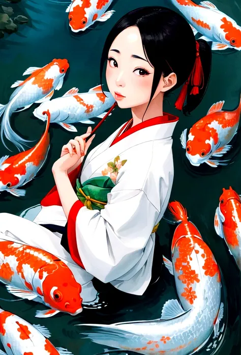 a Japanese woman with a koi fish face