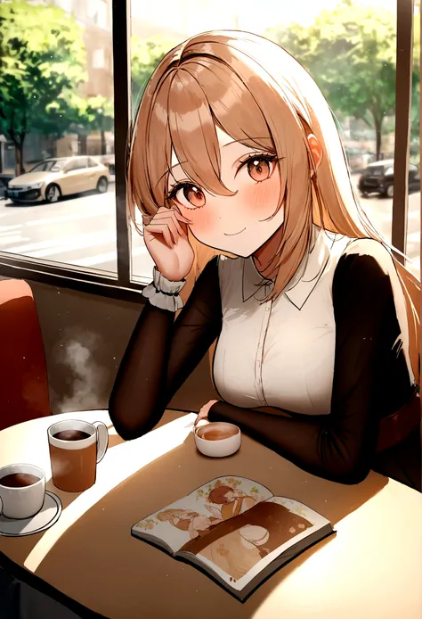 une femme à une table avec une tasse de café, fille mystérieuse du café, assis dans un café, assis dans un café by herself, vrai look d&#39;une belle dame, Assis seul dans un café, les gars,  4K