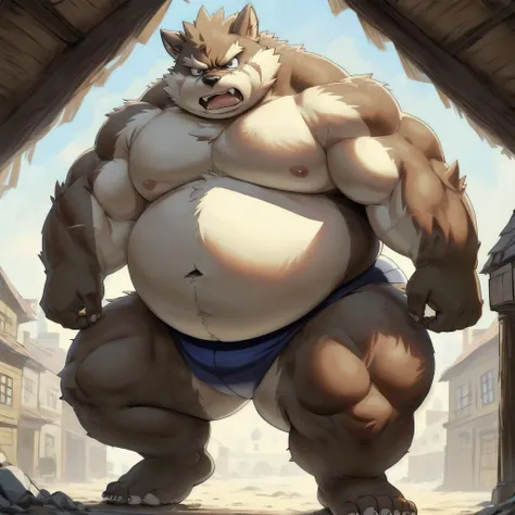 Epic Citizen Zootopia style, My Heroe Academia Character, Dungeons and Dragons style, A poor villager, obese Medieval Fantasy, Real life, Anime serie, Anime character, Obese muscle Obese Sumo wrestler Werebeast Kid, full body pic (obese, strong legs and ar...