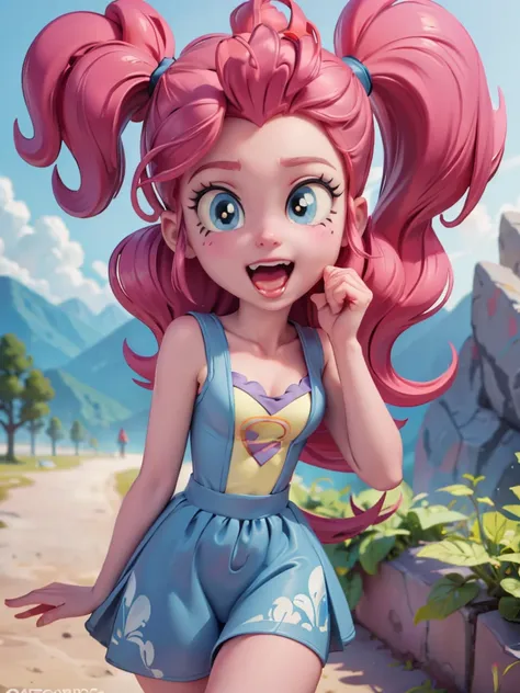 pinkie pie, 1 girl, equestria girls, magenta hair, long ponytail, blue eyes, pale skin, open mouth, tongue out, horny face, walk...