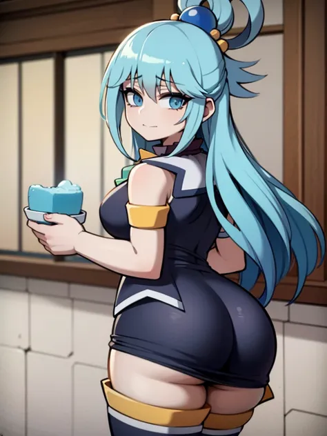 1 girl, Aqua Konosuba, blue hair, huge ass, juicy buns