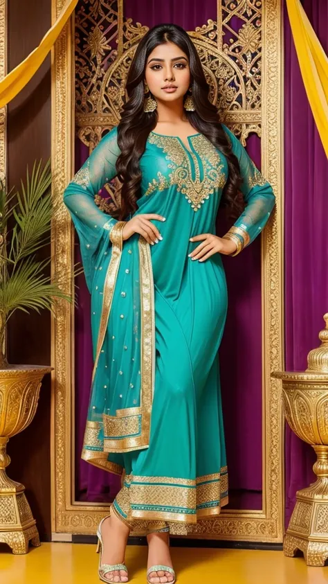 Thicc desi bhabi exotic clothes hot bright background 