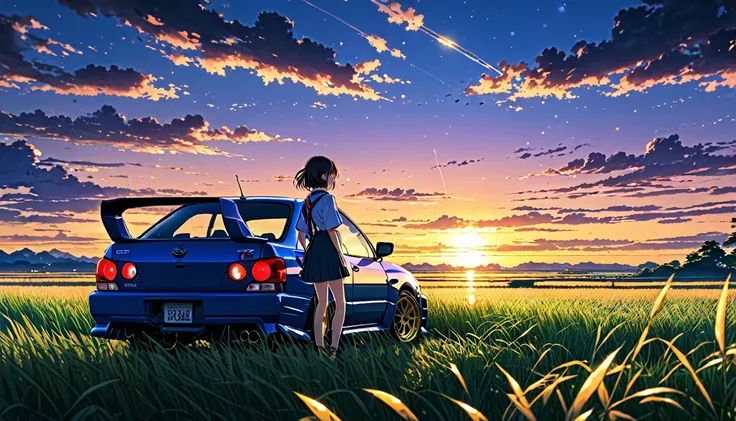 Subaru　GC8　Impreza　STI　S201　but、Anime scenery of a girl sitting in tall grass with a sunset in the background.Beautiful anime scene, Beautiful anime peace scenes, Makoto Shinkai Cyril Rolland, Beautiful anime scene, Awesome Wallpapers, Anime Art Wallpapers...