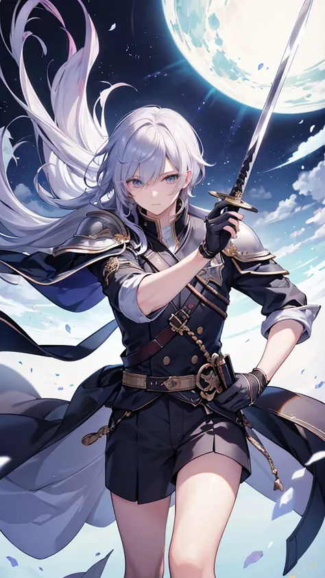 (Best Quality、High resolution、Image clarity:1.2)、 (male:1.2)、solo、maleフォーカス、Ultra-detailed backgrounds、Beautiful man standing with a sword、Traveler&#39;s Clothes、boots、ハンサムなmale、Powerful、(Strong eyes) 、Black Hair、 Hair Detail、Part your hair,Wide-open eyes、...