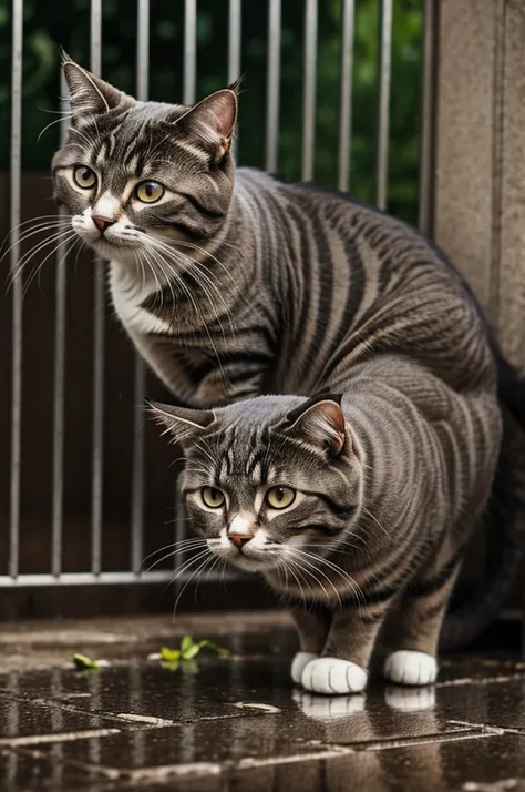 A cat crying in the rain because it has no food