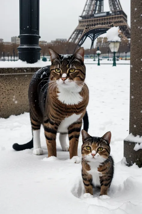 A cat in the snow in Paris