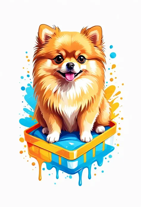 A t-shirt with graphic design art, flat illustration of a Pomeranian dog,  cuddly, colorful tones, highly detailed cleanliness, imagem vectorial, photorealistic masterpiece, professional photograpy, plain white background, isometric, Vibrant, vector