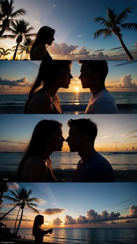 Day and night in Florida: A montage showing a couple enjoying different activities in Florida from sunrise to sunset and into the night, highlighting their love in various beautiful settings.