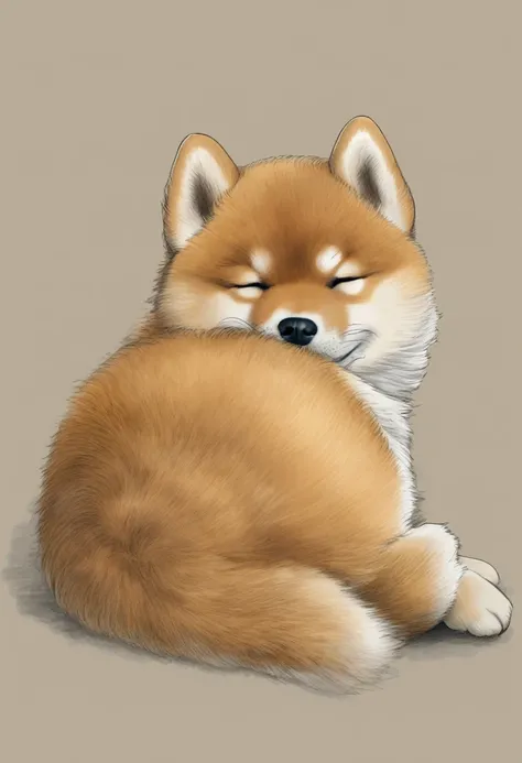 "Full body illustration of a sleeping Shiba Inu puppy with very realistic fur.

The Shiba dog should have distinctive, true-to-life whiskers, blue eyes, and whiskers on its cheeks.

It should be depicted as a traditional Japanese dog with a Japanese-style ...