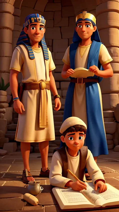 Create images of Joseph from the bible with his father Jacob  with the king of Egypt 
