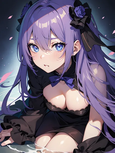 Close-up of face,Diagonal angle., complex details beautiful and delicate eyes, anime girl with long light purple hair and blue eyes posing for a picture, shadowverse style, smooth anime cg art, sayori, detailed digital anime art, guweiz, sui ishida art man...