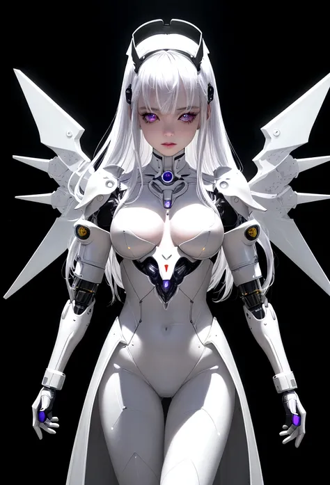 highest quality、master piece、A high resolution、(Photoreal:1.4)、Raw photo、Combat Robot Angel、white porcelain body、Acrylic transparent cover、white hair、glowing skin、1 cyborg girl、((Ultra realistic details))、porate、global illumination、Black Shadow、octane rend...