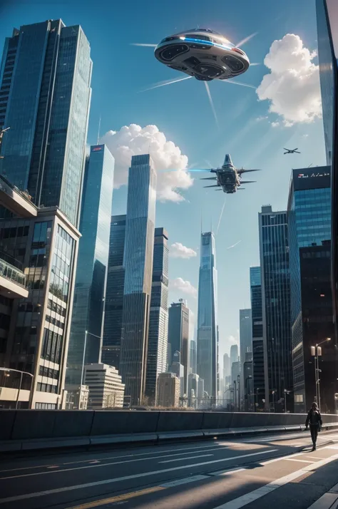 a futuristic city with flying cars