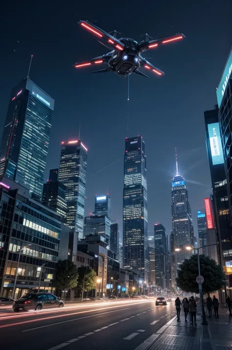 a futuristic city with flying cars