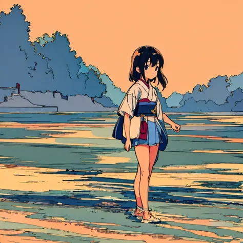 Plain background Girl in  Simple Japanese summer Nostalgic